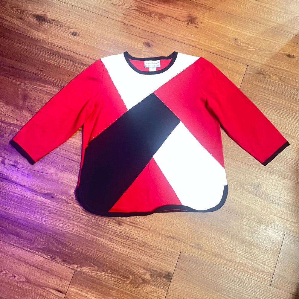 Alfred Dunner Red and Black Sweater with Gold Accents